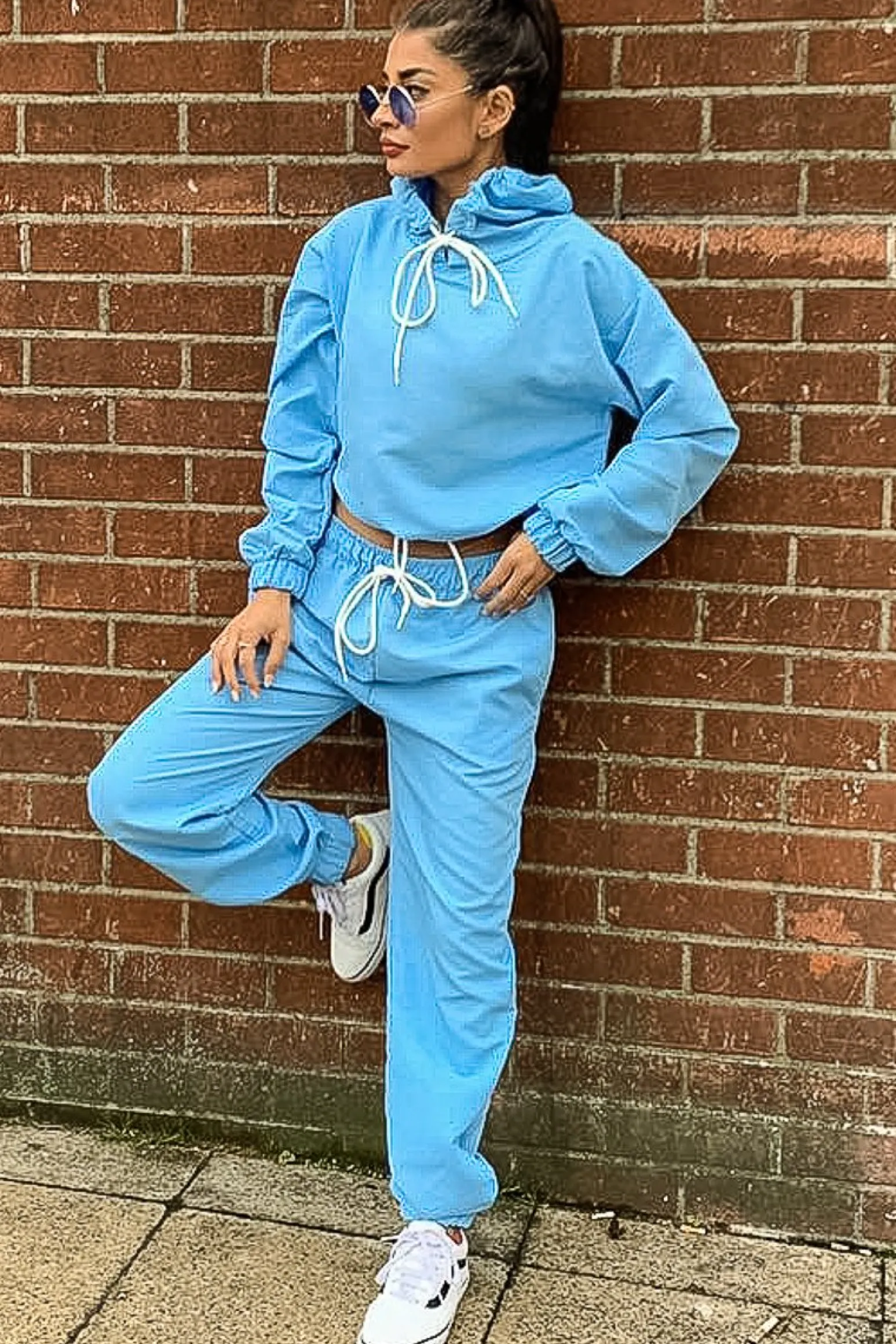 Rebellious Fashion Light Blue Woven Drawstring Hoodie Jogger Co-Ord - Elvira