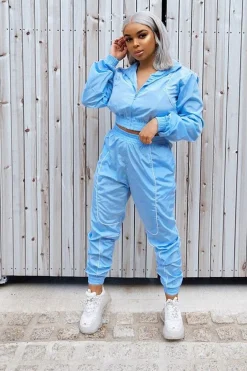 Rebellious Fashion Light Blue Zip Front Hoodie Cuff Jogger Co-Ord - Kason