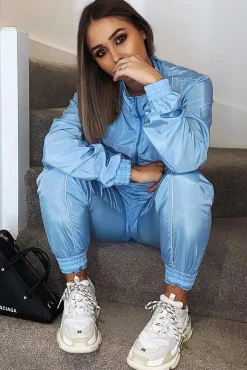 Rebellious Fashion Light Blue Zip Front Hoodie Cuff Jogger Co-Ord - Kason