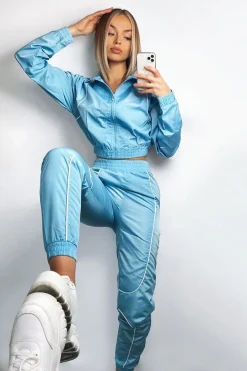 Rebellious Fashion Light Blue Zip Front Hoodie Cuff Jogger Co-Ord - Kason