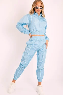 Rebellious Fashion Light Blue Zip Front Hoodie Cuff Jogger Co-Ord - Kason