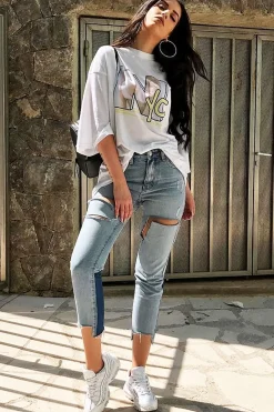 Rebellious Fashion Light Contrast Denim Jeans - Margie