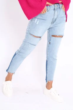 Rebellious Fashion Light Contrast Denim Jeans - Margie