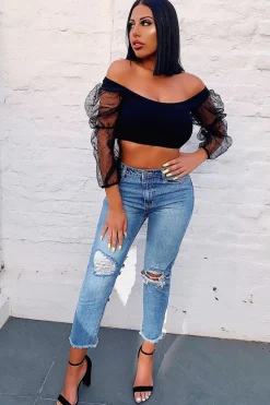 Rebellious Fashion Light Denim Back Distressed Mom Jeans - Mio