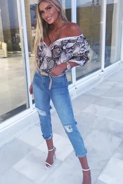 Rebellious Fashion Light Denim Back Distressed Mom Jeans - Mio