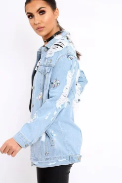 Rebellious Fashion Light Denim Distressed Jacket - Florrie