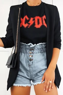 Rebellious Fashion Light Denim High Waist Frilled Hem Paperbag Shorts - Raivyn