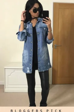 Rebellious Fashion Light Denim Oversized Distressed Denim Jacket - Tilly