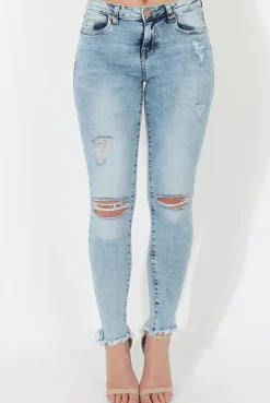 Rebellious Fashion Light Denim Ripped Jeans - Morgan