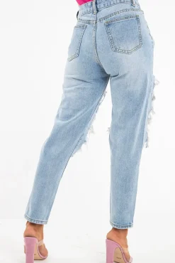 Rebellious Fashion Light Extreme Rip Boyfriend Jeans - Mazy