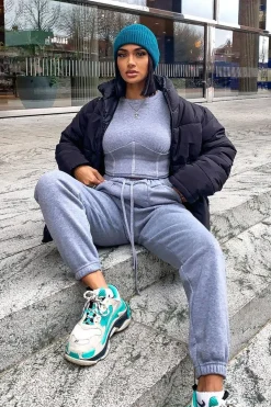 Rebellious Fashion Light Grey Corset Crop Top Joggers Co-ord - Daisy