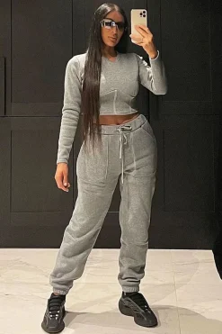 Rebellious Fashion Light Grey Corset Crop Top Joggers Co-ord - Daisy