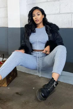 Rebellious Fashion Light Grey Corset Crop Top Joggers Co-ord - Daisy