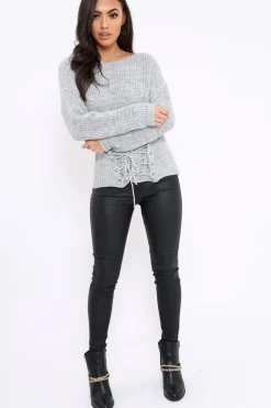 Rebellious Fashion Light Grey Corset Waist Knitted Jumper - Elizabeth