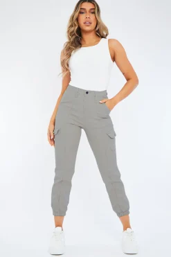 Rebellious Fashion Light Grey Cuffed Cargo Trousers - Genesis