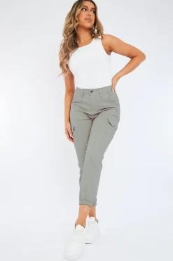 Rebellious Fashion Light Grey Cuffed Cargo Trousers - Genesis