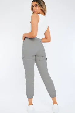 Rebellious Fashion Light Grey Cuffed Cargo Trousers - Genesis