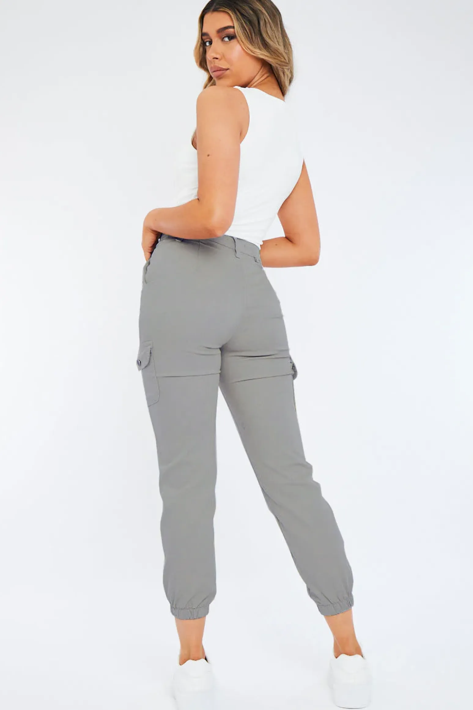 Rebellious Fashion Light Grey Cuffed Cargo Trousers - Genesis