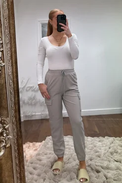Rebellious Fashion Light Grey Cuffed Hem Cargo Trousers - Rain