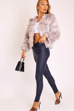 Rebellious Fashion Light Grey Faux Fur Jacket - Estelle