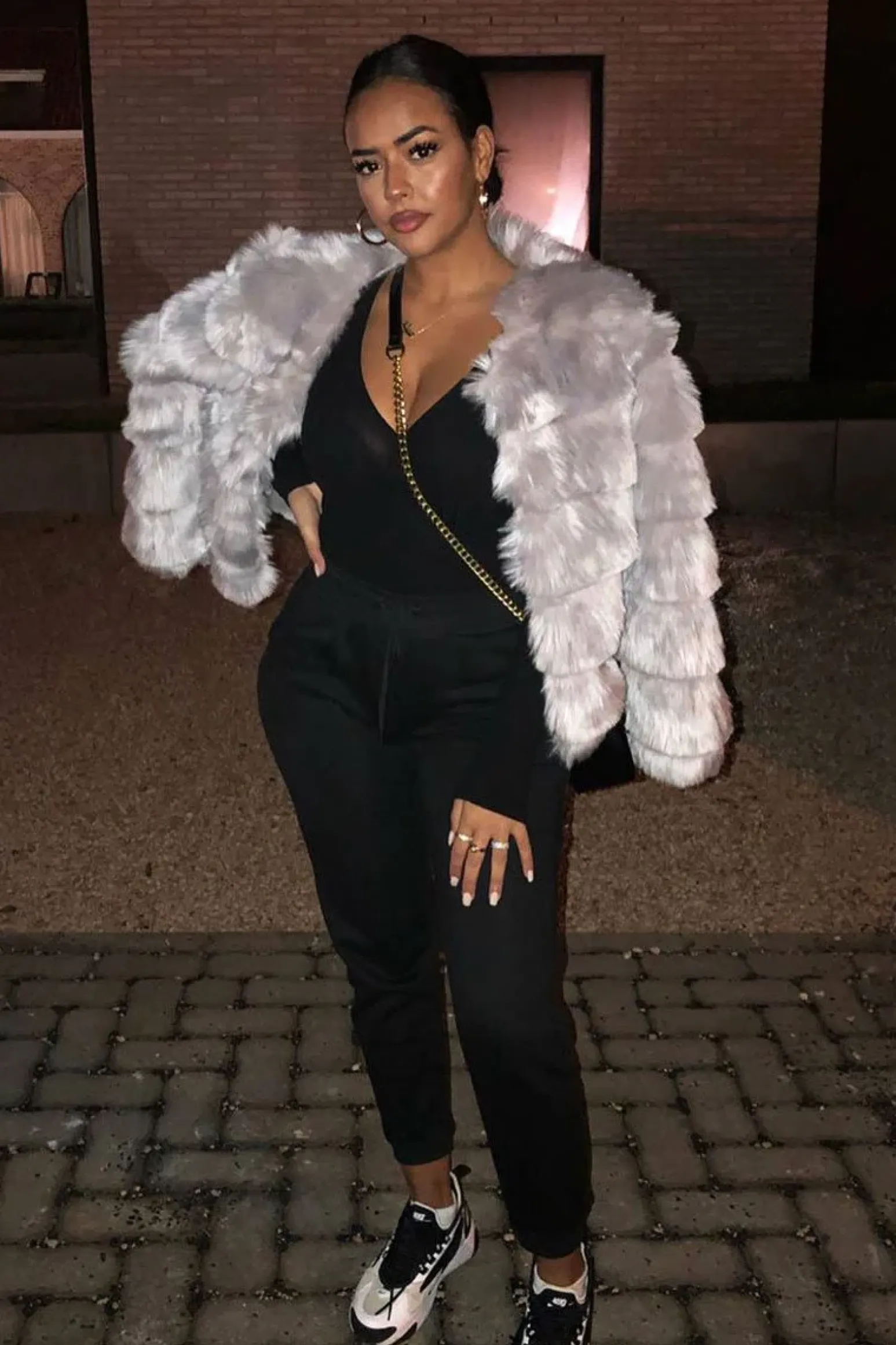Rebellious Fashion Light Grey Faux Fur Jacket - Estelle
