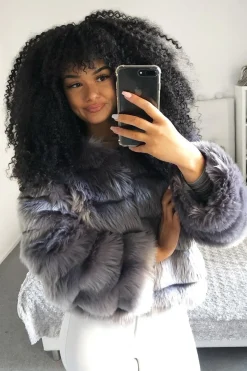 Rebellious Fashion Light Grey Faux Fur Jacket - Estelle