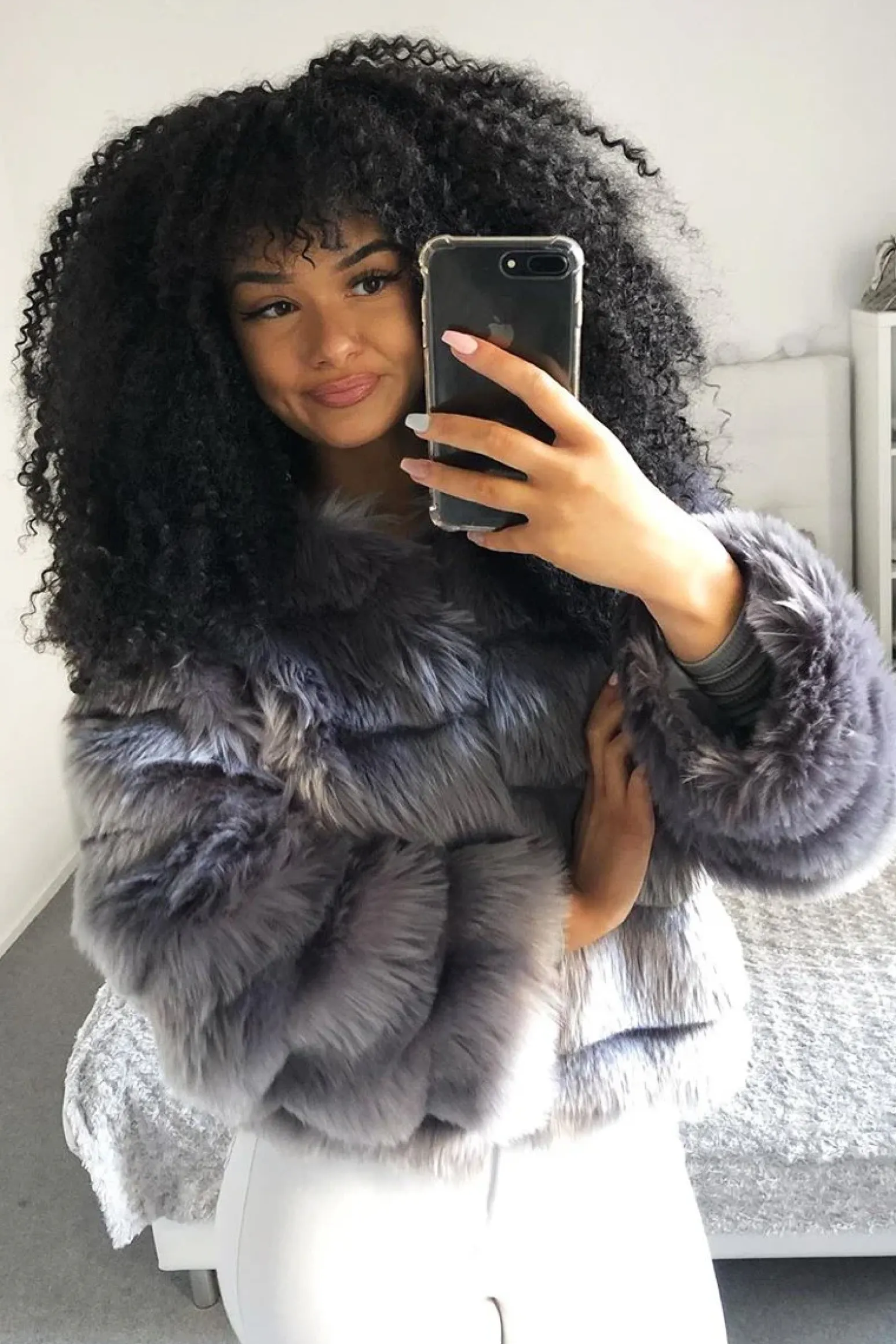 Rebellious Fashion Light Grey Faux Fur Jacket - Estelle