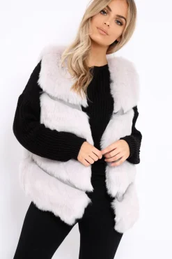 Rebellious Fashion Light Grey Faux leather and Fur Gilet - Felicia