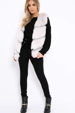 Rebellious Fashion Light Grey Faux leather and Fur Gilet - Felicia