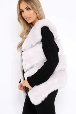Rebellious Fashion Light Grey Faux leather and Fur Gilet - Felicia