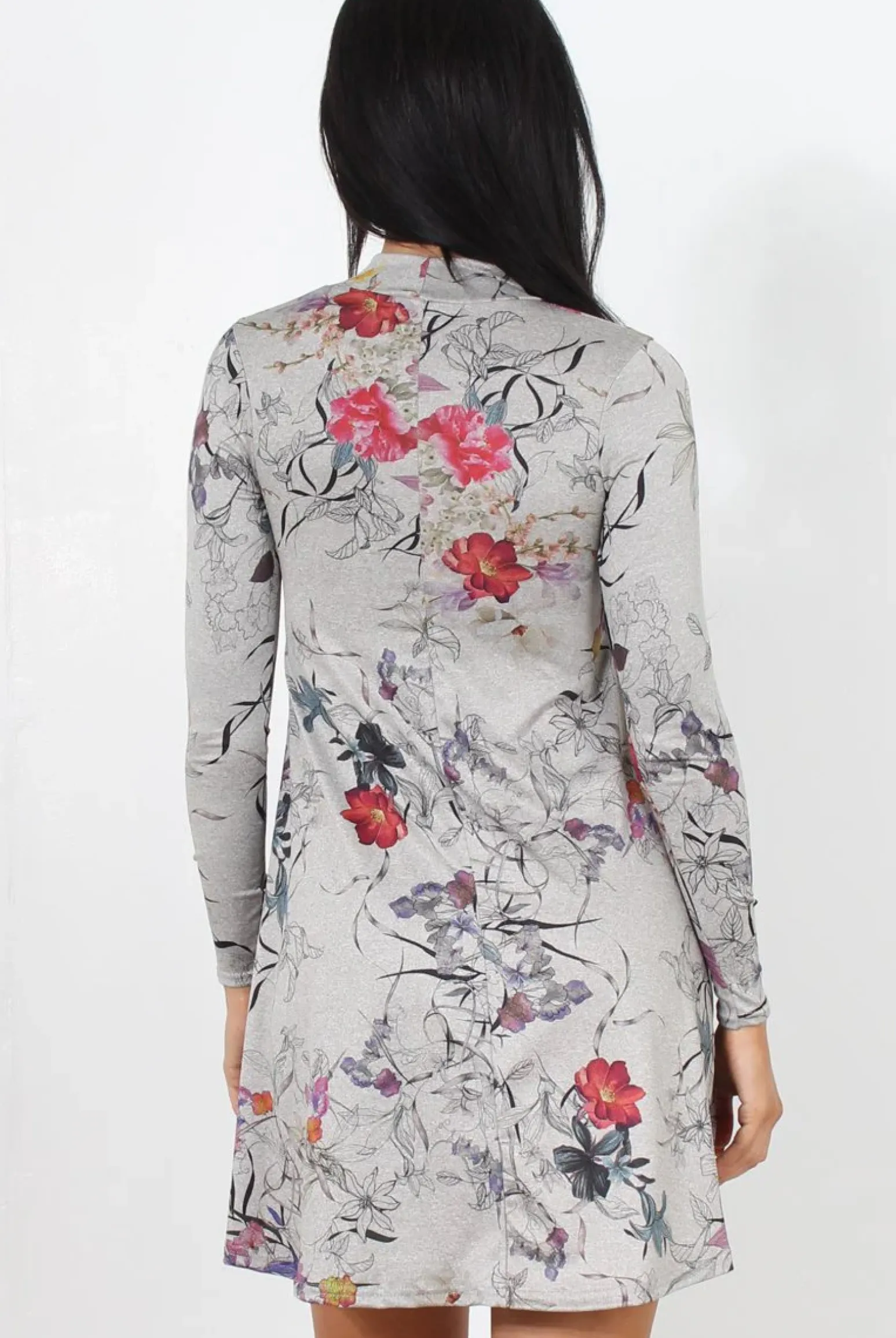 Rebellious Fashion Light Grey Floral Print Dress-Shyla