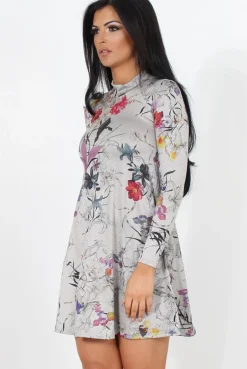 Rebellious Fashion Light Grey Floral Print Dress-Shyla