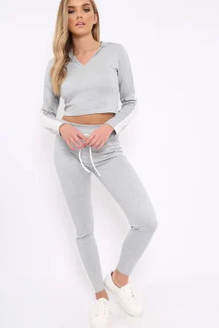 Rebellious Fashion Light Grey Hoodie and Joggers Side Stripe Loungewear Set - Dora