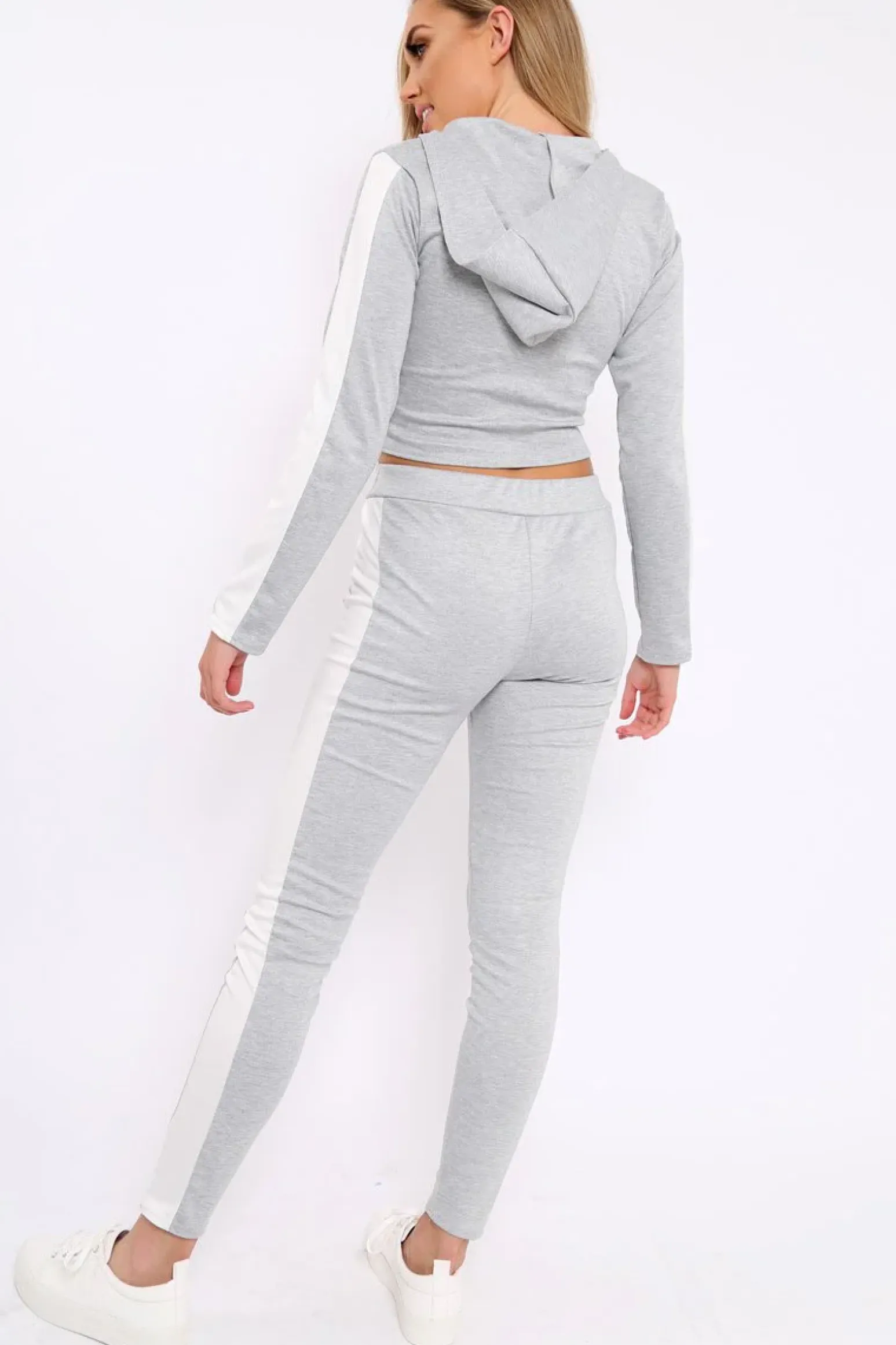 Rebellious Fashion Light Grey Hoodie and Joggers Side Stripe Loungewear Set - Dora