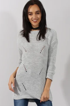 Rebellious Fashion Light Grey Knitted Distressed Back Jumper Dress - Cara