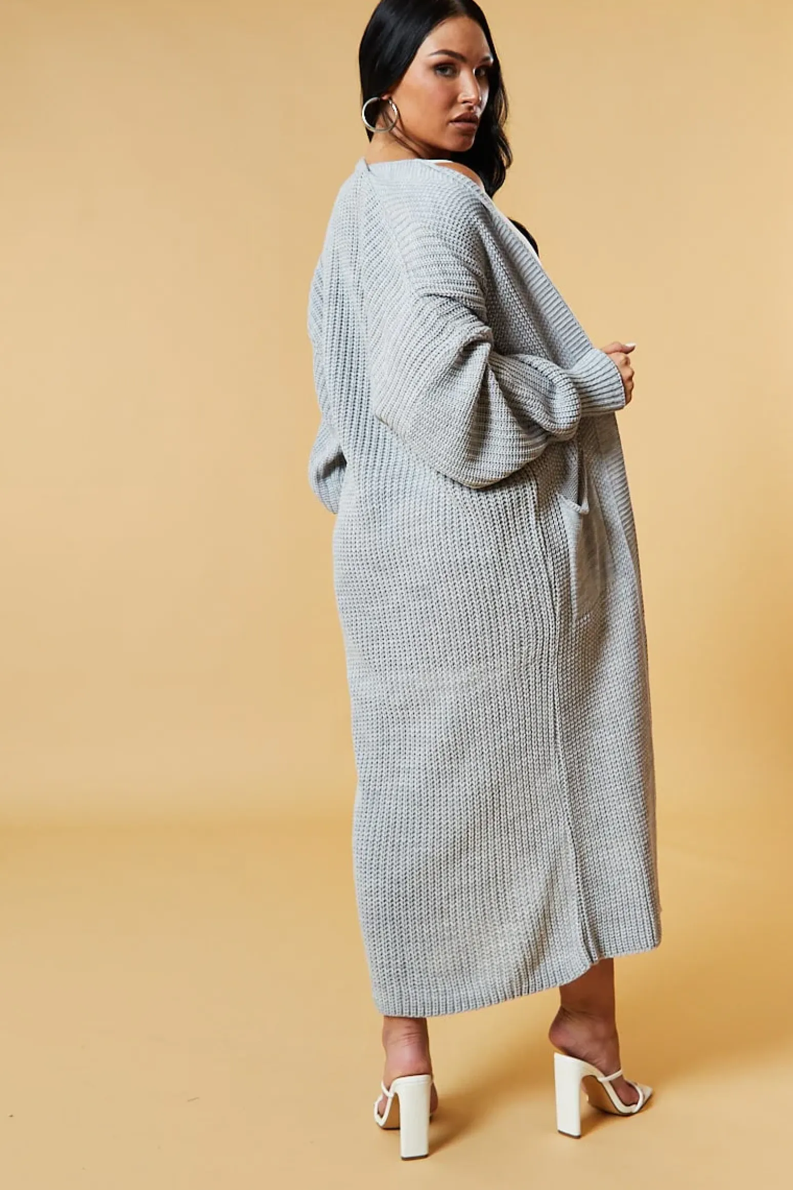 Rebellious Fashion Light Grey Longline Knit Maxi Cardigan - Ema