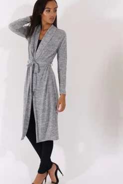 Rebellious Fashion Light Grey Long Line Tied Waist Cardigan - Portia