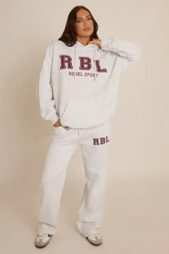 Rebellious Fashion Light Grey Marl Rebel Sport Wide Leg Joggers - Ariyah