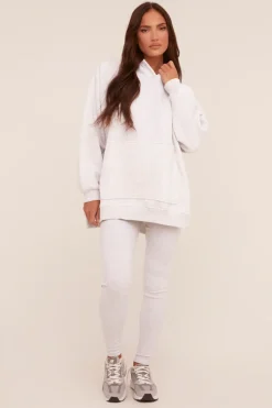 Rebellious Fashion Light Grey Oversized Hoodie And Leggings Co-ord Set - Renee