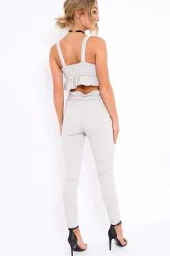 Rebellious Fashion Light Grey Paper Bag Tie Waist Cigarette Trousers - Karmen