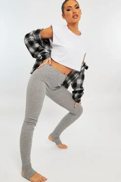 Rebellious Fashion Light Grey Ribbed Fabric Stirrup Leggings - Jayne