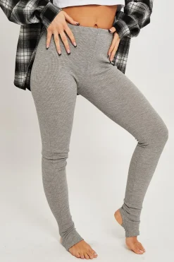 Rebellious Fashion Light Grey Ribbed Fabric Stirrup Leggings - Jayne