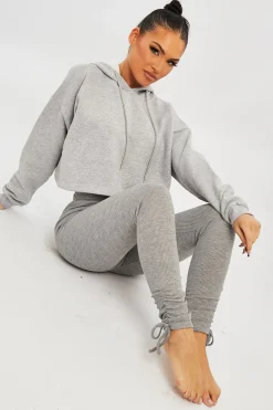 Rebellious Fashion Light Grey Ribbed Ruched Ankle Leggings - Hollyann