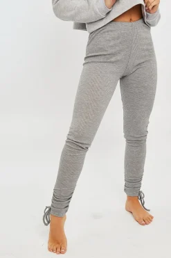 Rebellious Fashion Light Grey Ribbed Ruched Ankle Leggings - Hollyann