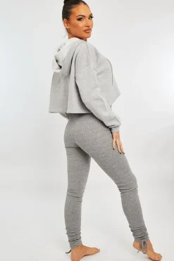 Rebellious Fashion Light Grey Ribbed Ruched Ankle Leggings - Hollyann
