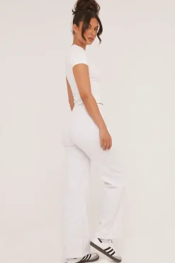 Rebellious Fashion Light Grey Seam Detail Straight Leg Lounge Trousers - Adora
