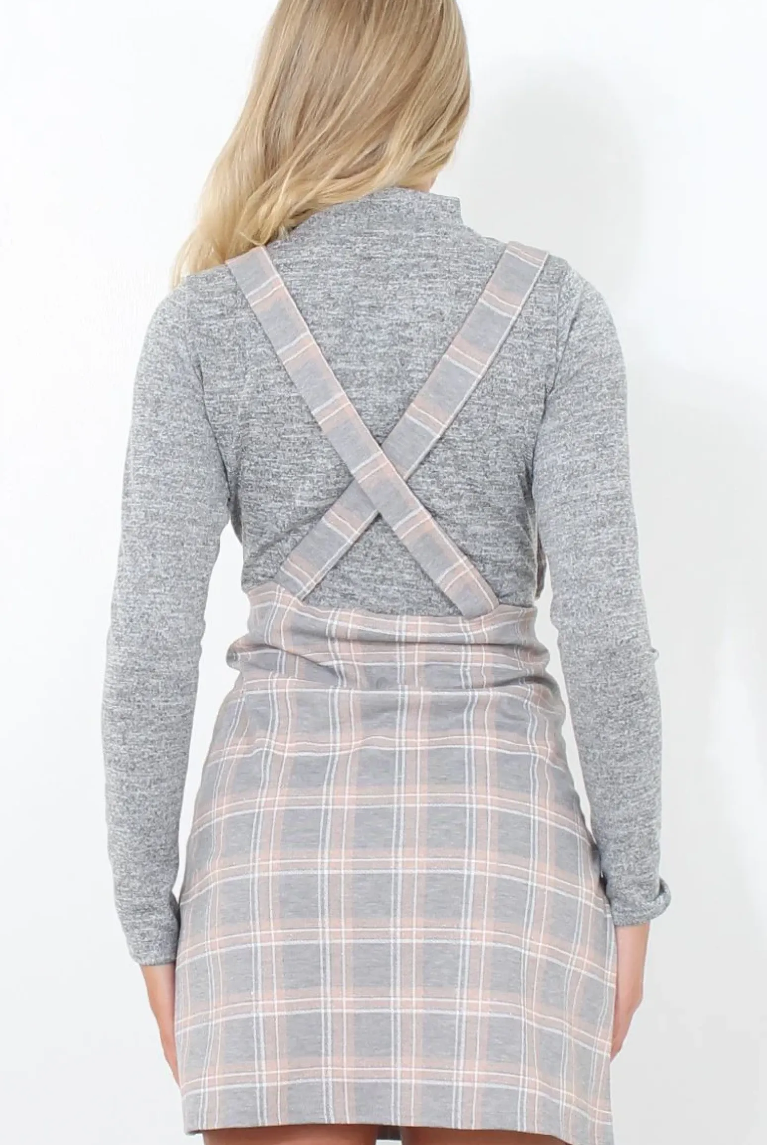 Rebellious Fashion Light Grey Tartan Pinafore-Pippa