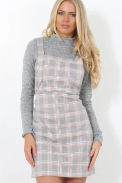 Rebellious Fashion Light Grey Tartan Pinafore-Pippa