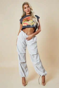 Rebellious Fashion Light Grey Toggle Detail Parachute Cargo Trousers - Sadako