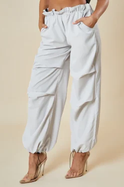 Rebellious Fashion Light Grey Toggle Detail Parachute Cargo Trousers - Sadako